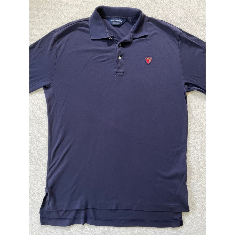 90s Polo Golf Ralph Lauren Mens Medium Long Sleeve Polo Blue Crest Pima Cotton - Picture 7 of 13